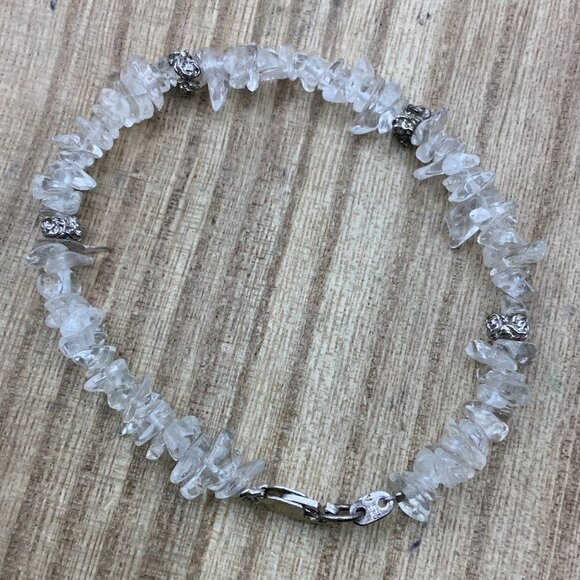 Crystal Quartz Chip White Clear 925 Bracelet - Picture 2 of 5